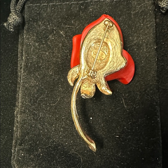 123- Kenneth Jay Lane Red and Silver Rose Brooch - Picture 4 of 6